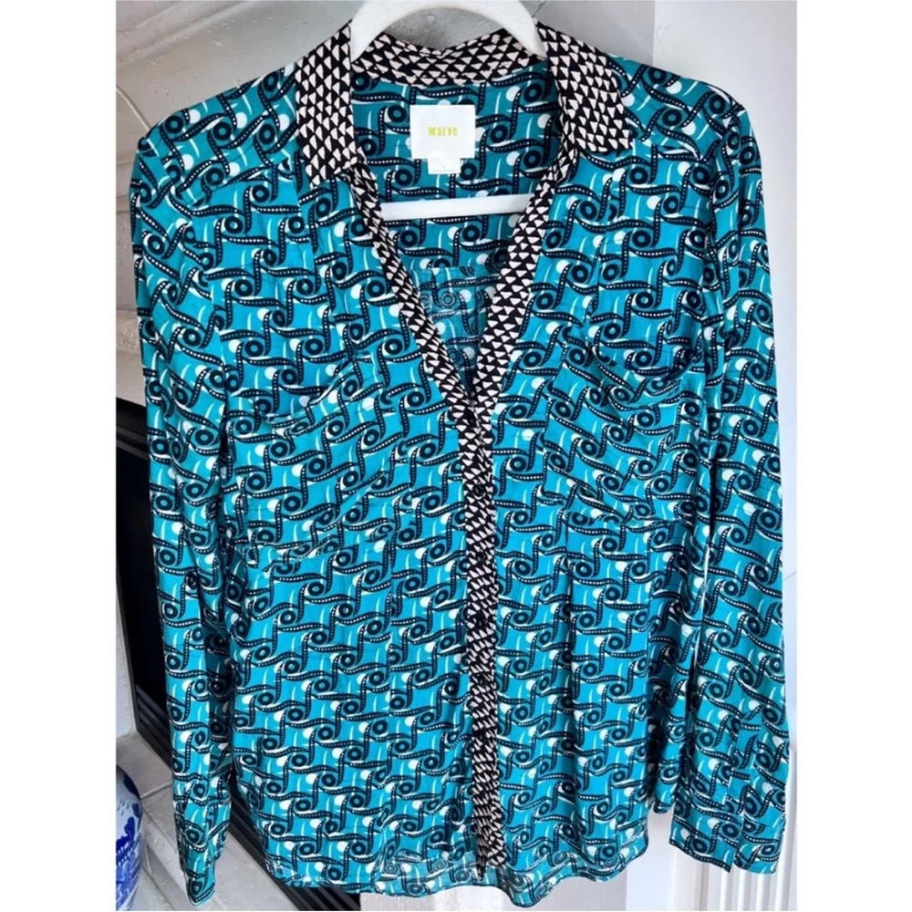 Maeve x Anthropologie | Casia blouse green long sleeve top size 4 - Picture 2 of 6